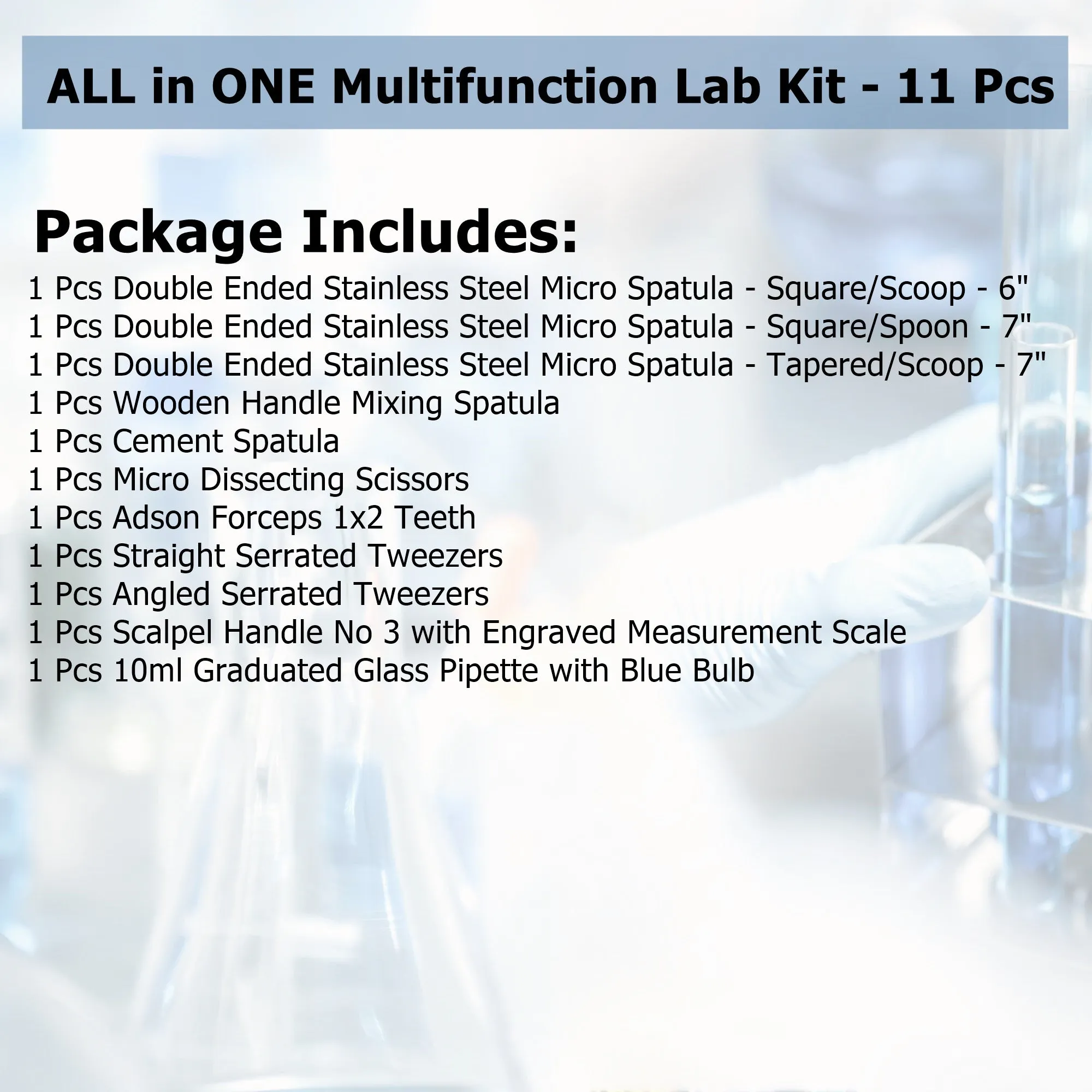 11 Pcs Stainless Steel Lab Spatulas Micro Scoop Laboratory Sampling Mixing Pipette Set
