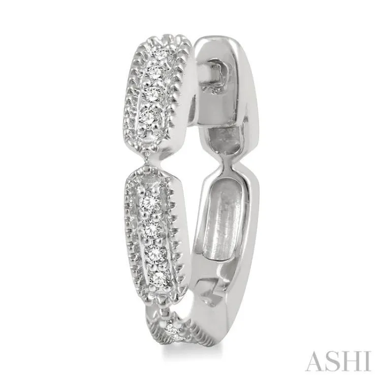 1/10 ctw Lattice Long Hexagonal Pod Round Cut Diamond Huggie Petite Earrings in 10K White Gold