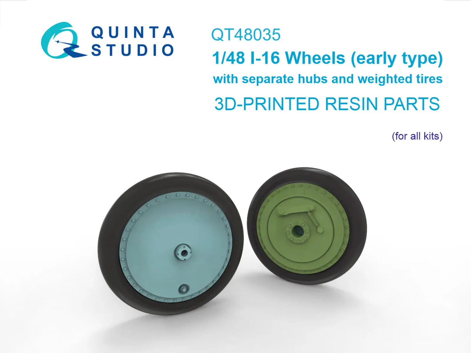1/48 Quinta Studio I-16 Wheels (early type) with separate hubs and weighted tires (all kits) QT 48035