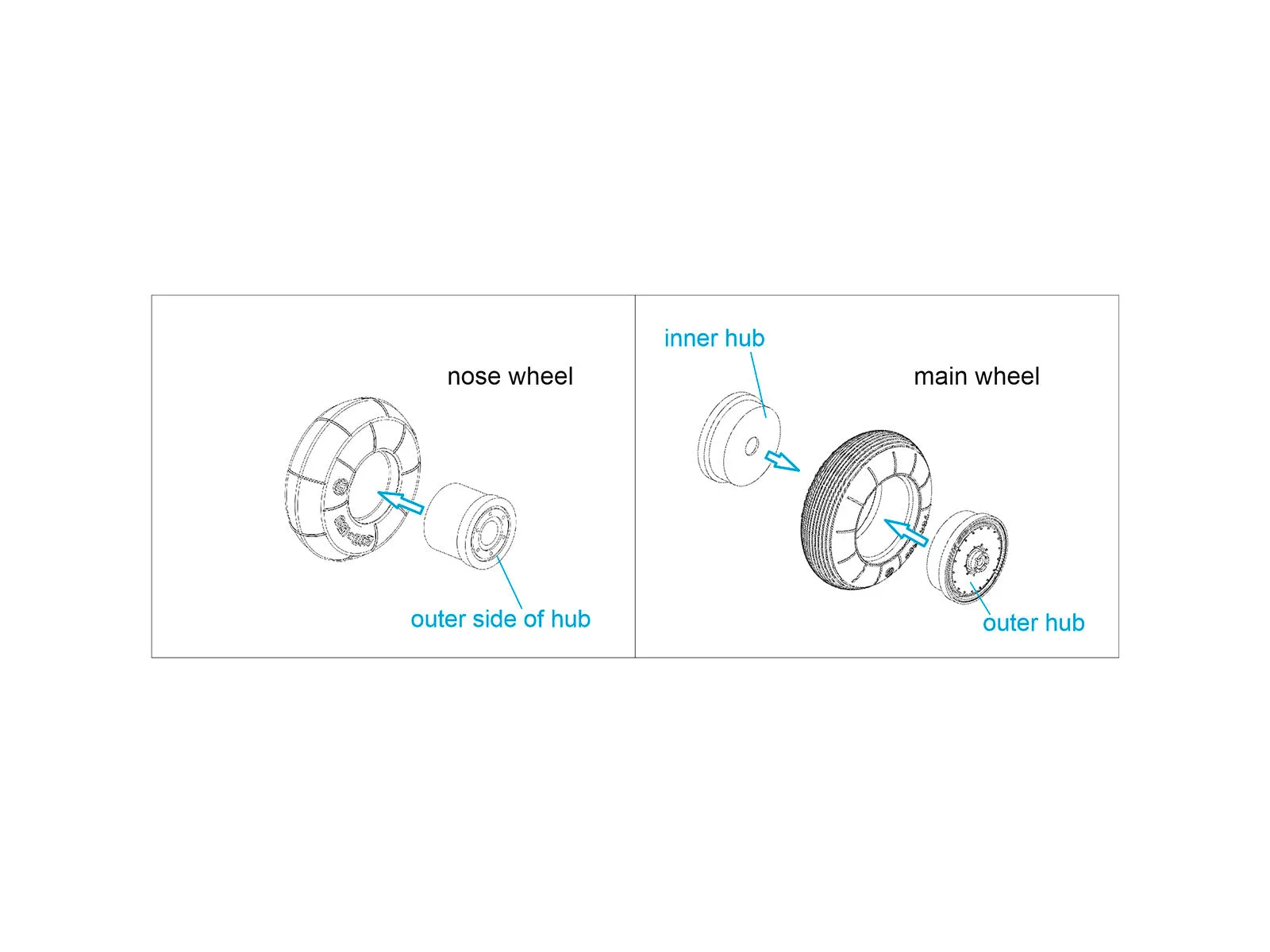 1/48 Quinta Studio Ka-52 Wheels with separate hubs and weighted tires (Zvezda) (3D-printed resin parts) QT 48024