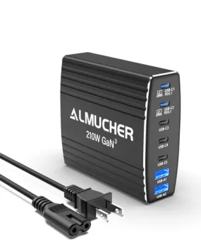 190W USB C Charging Station 7 Port PD 3.0 USB C Charger Block 100W Max Single Port Fast Charger Aluminum Alloy GaN Charger Power Adapter for MacBook Pro/Air iPhone iPad, Samsung Galaxy (L-Grey)