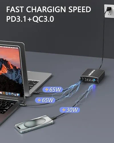190W USB C Charging Station 7 Port PD 3.0 USB C Charger Block 100W Max Single Port Fast Charger Aluminum Alloy GaN Charger Power Adapter for MacBook Pro/Air iPhone iPad, Samsung Galaxy (L-Grey)