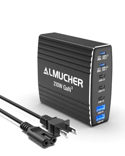 190W USB C Charging Station 7 Port PD 3.0 USB C Charger Block 100W Max Single Port Fast Charger Aluminum Alloy GaN Charger Power Adapter for MacBook Pro/Air iPhone iPad, Samsung Galaxy (L-Grey)