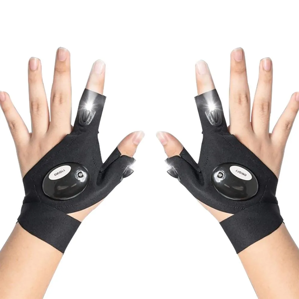 1Pair LED Flashlight Gloves Outdoor Hands Free Finger Flashlight Gloves Hands Free Lights For Camping Fishing Car Repairing