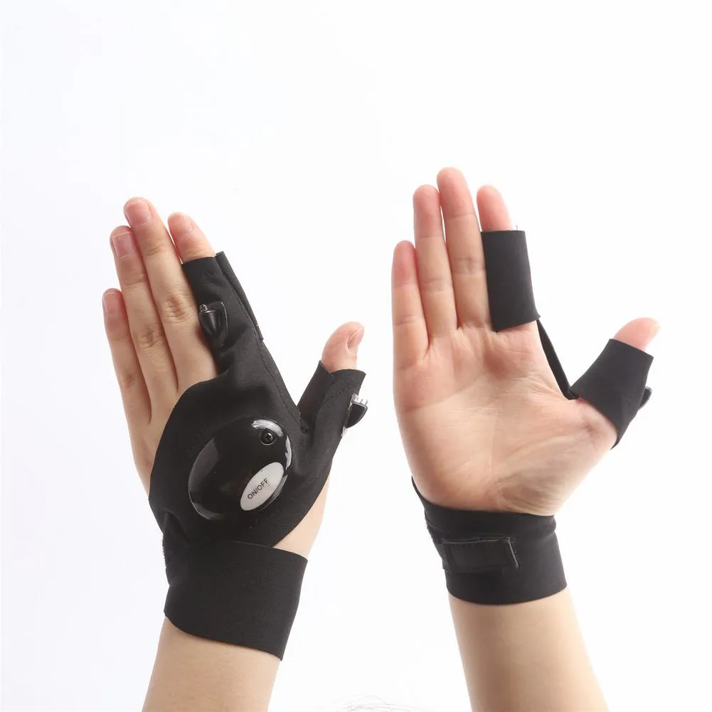 1Pair LED Flashlight Gloves Outdoor Hands Free Finger Flashlight Gloves Hands Free Lights For Camping Fishing Car Repairing