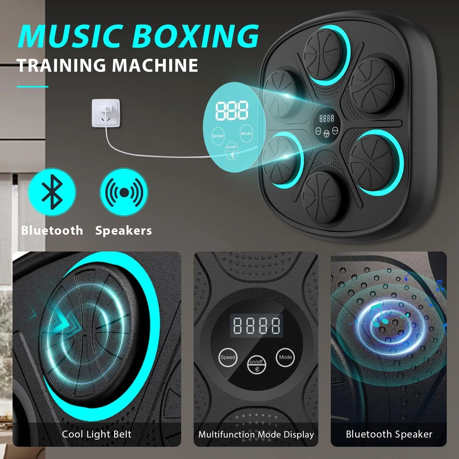 2024 New Smart Music Boxing Machine with Boxing Gloves, Wall Mounted Smart Bluetooth Music Boxing Trainer with LED, Electronic Focus Agility Training Digital Boxing for Adults and Kids