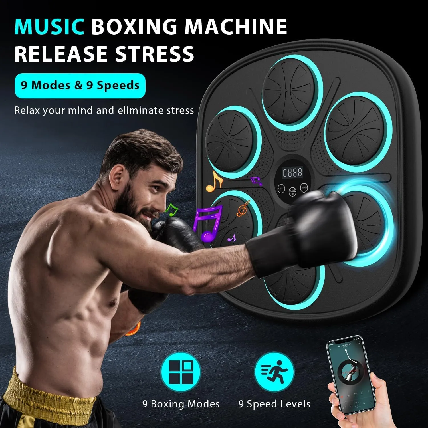 2024 New Smart Music Boxing Machine with Boxing Gloves, Wall Mounted Smart Bluetooth Music Boxing Trainer with LED, Electronic Focus Agility Training Digital Boxing for Adults and Kids