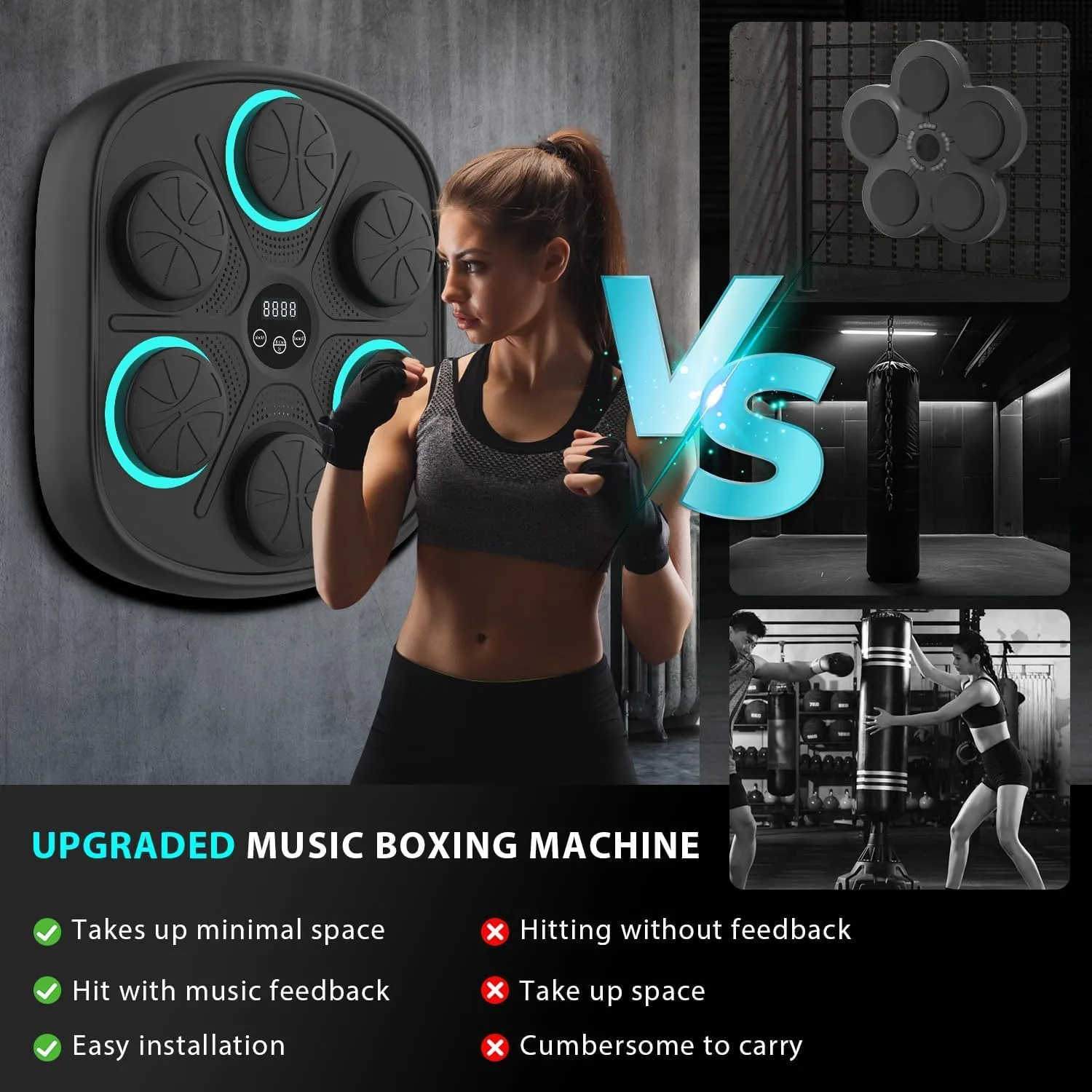 2024 New Smart Music Boxing Machine with Boxing Gloves, Wall Mounted Smart Bluetooth Music Boxing Trainer with LED, Electronic Focus Agility Training Digital Boxing for Adults and Kids