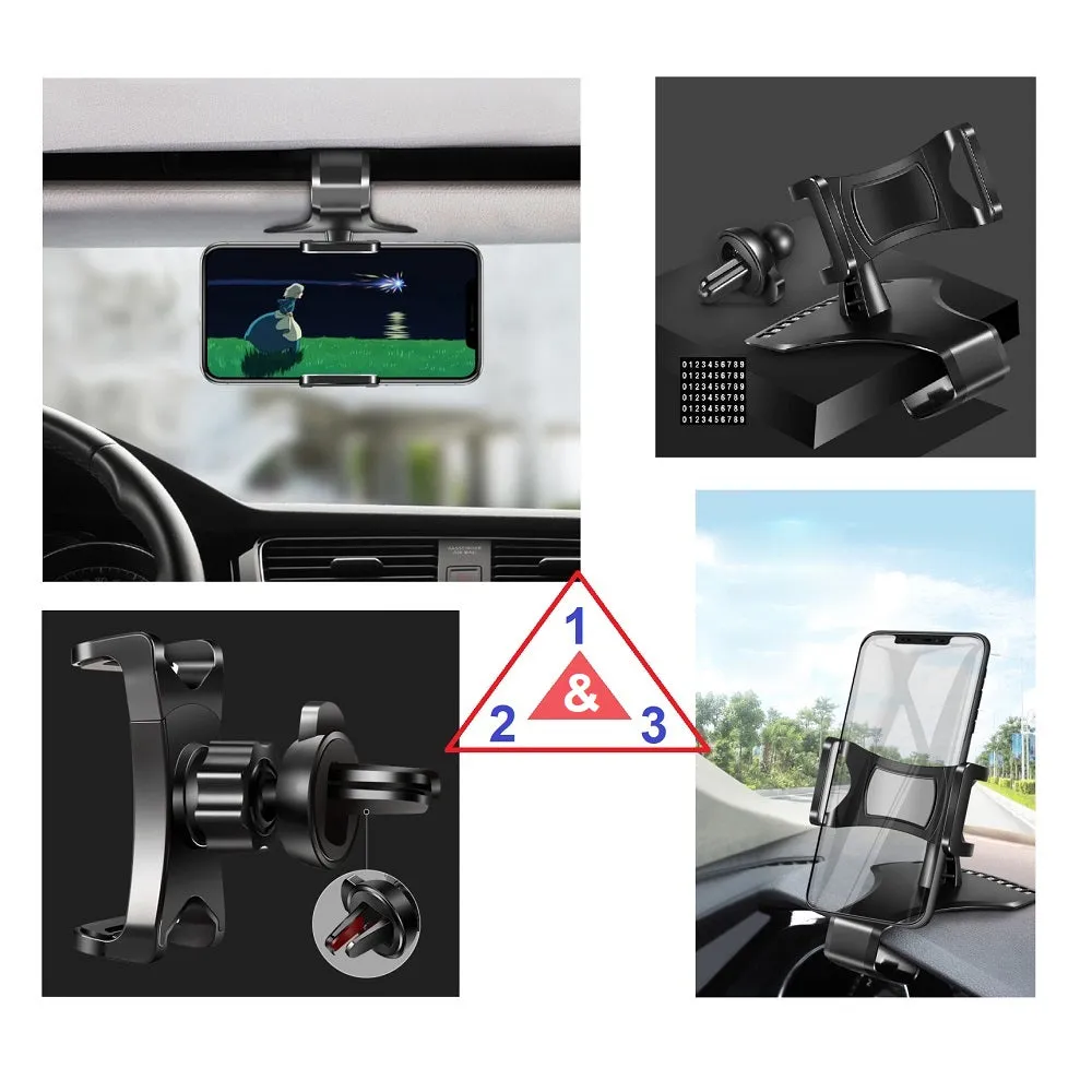 3 in 1 Car GPS Smartphone Holder: Dashboard / Visor Clamp   AC Grid Clip for myPhone Compact - Black