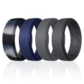 4 Pack - ROQ Silicone Men Wedding Bands - Breathable - Step Brushed top