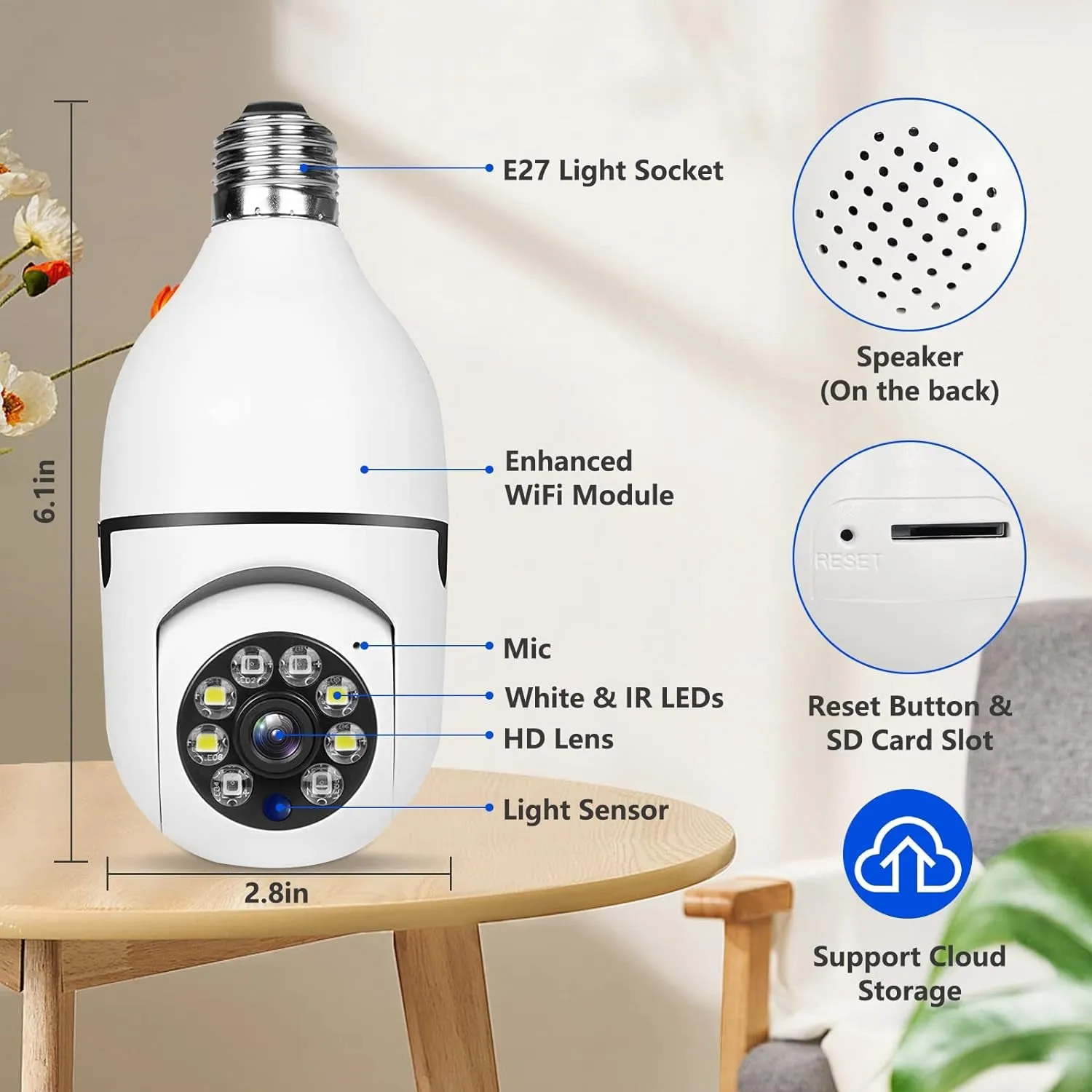 5G Light Bulb Security Camera Wifi Dual Band ,360 Degree 1080P Security Camera, Wireless Indoor Camera Full Color,Smart Dome Camera with Auto Tracking, Light Socket Camera Surveillance PTZ Camera