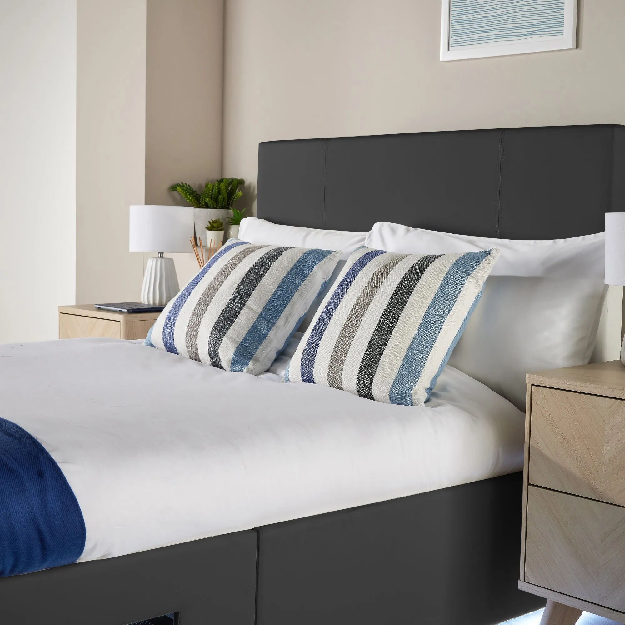 Ava Upholstered TV Bed with LED Lights - Grey (4 Sizes)