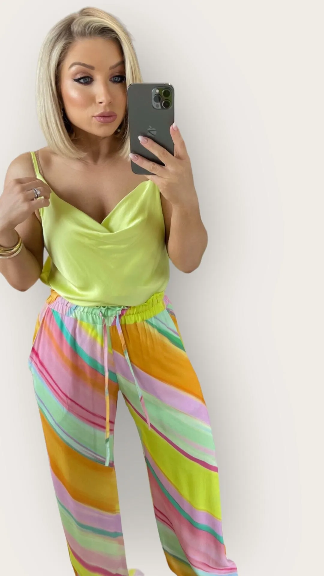 BARBARA SILKY COWL NECK CAMI - LIME