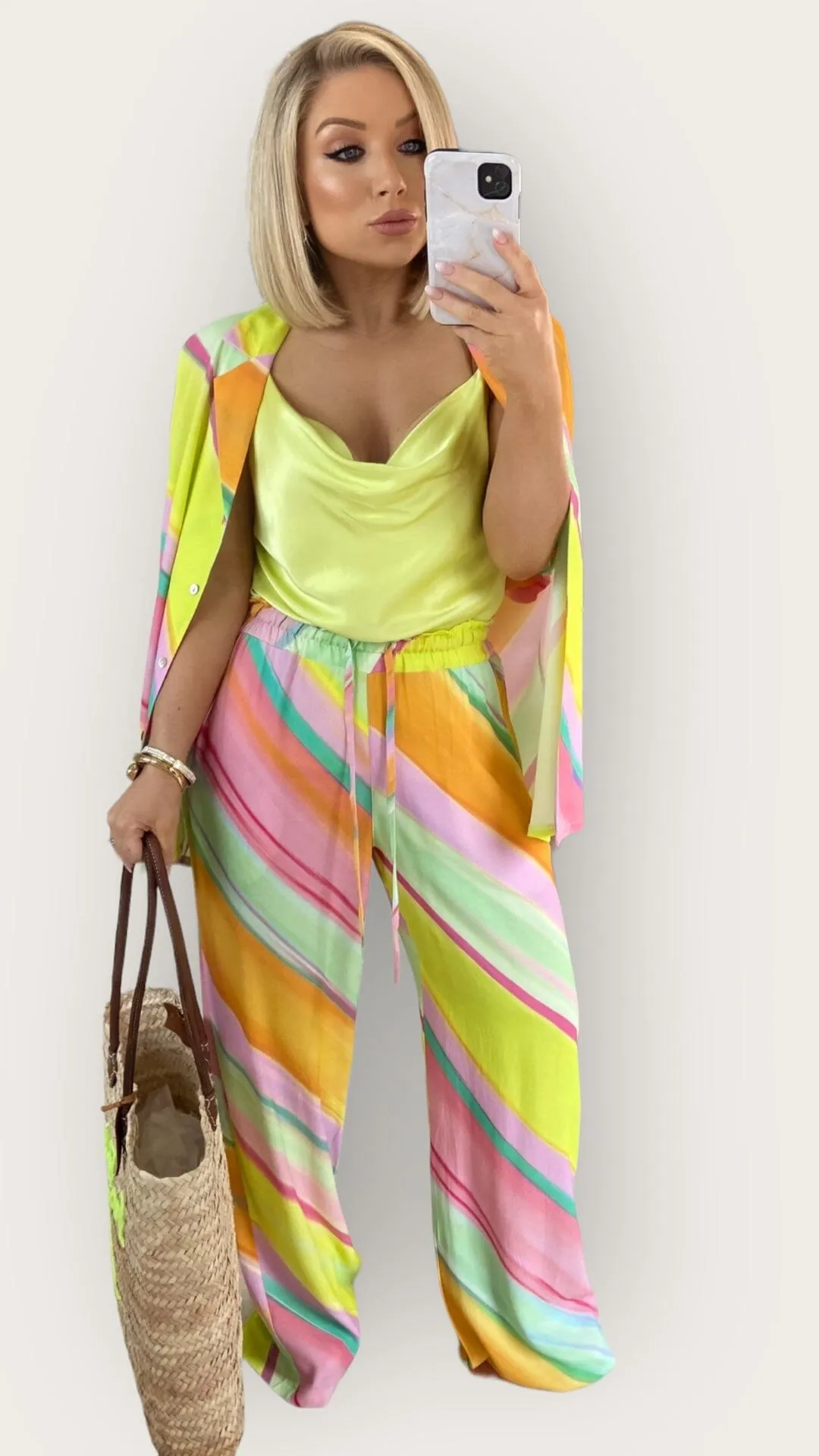BARBARA SILKY COWL NECK CAMI - LIME