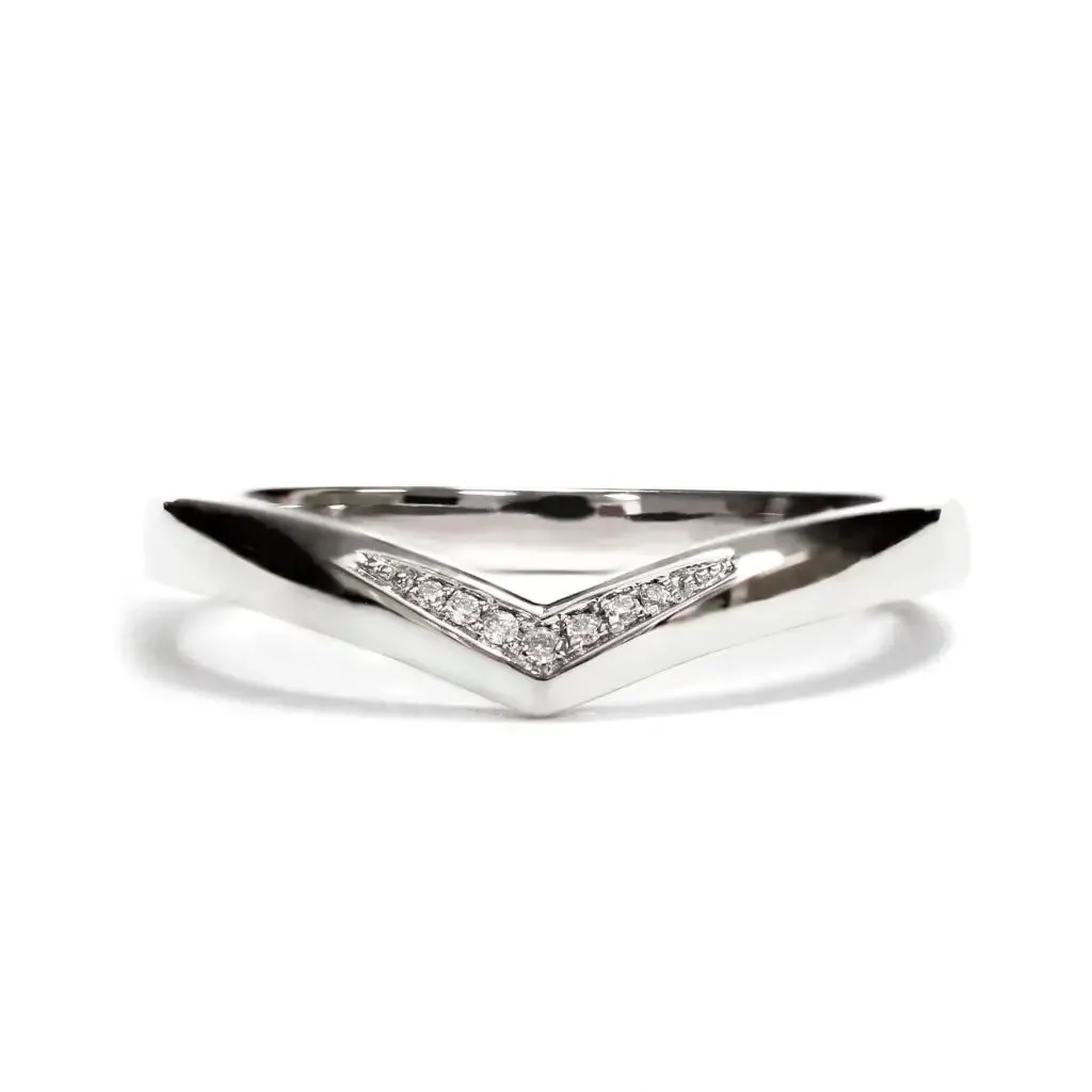 Benjamin Moissanite Accented V Shaped and Art Carved Duo Tone Wedding Rings in 18K gold