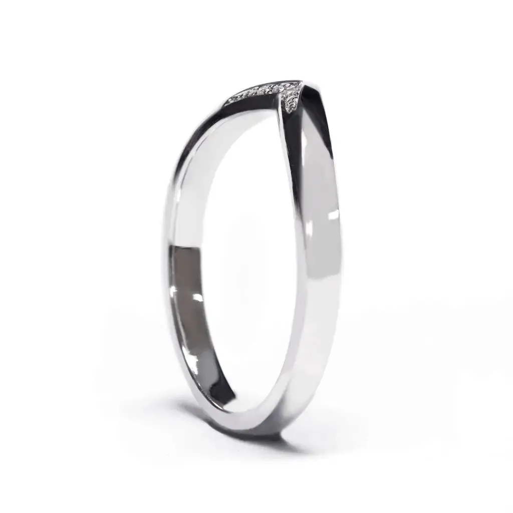 Benjamin Moissanite Accented V Shaped and Art Carved Duo Tone Wedding Rings in 18K gold