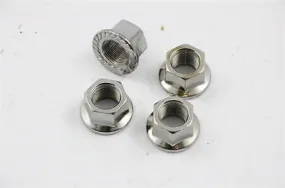 BMX FREESTYLE 14mm AXLE WHEEL NUTS SET OF 4 ,TWO PAIRS FLANGED NUTS CHROME NEW