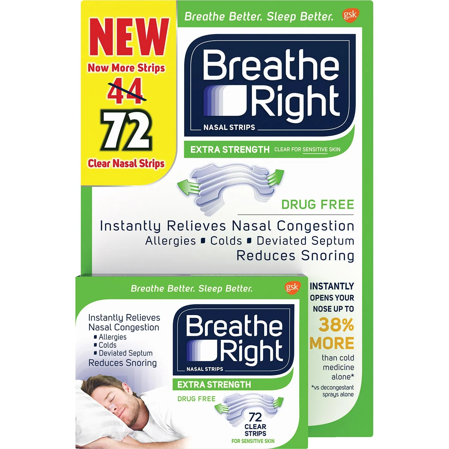 Breathe Right Nasal Strips to Stop Snoring, Drug-Free Extra Clear (72 ct.)