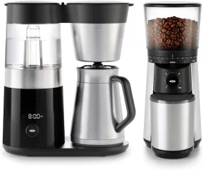 BREW 9 Cup Programmable Coffee Maker Bundle BREW Conical Burr One Push Start Coffee Grinder - Stainless Steel/Black