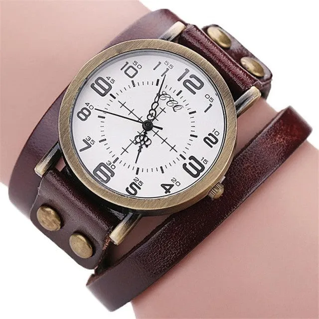 CCQ Luxury Brand mens big face watches Vintage Cow Leather Bracelet Watch Men Women Wristwatch Ladies Dress Quartz Watch large