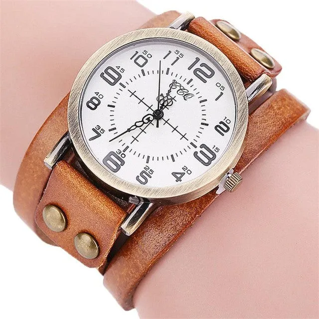 CCQ Luxury Brand mens big face watches Vintage Cow Leather Bracelet Watch Men Women Wristwatch Ladies Dress Quartz Watch large