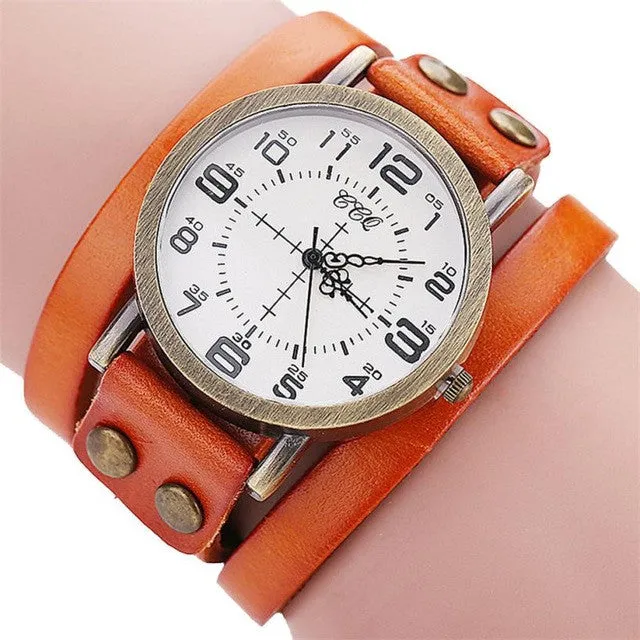 CCQ Luxury Brand mens big face watches Vintage Cow Leather Bracelet Watch Men Women Wristwatch Ladies Dress Quartz Watch large