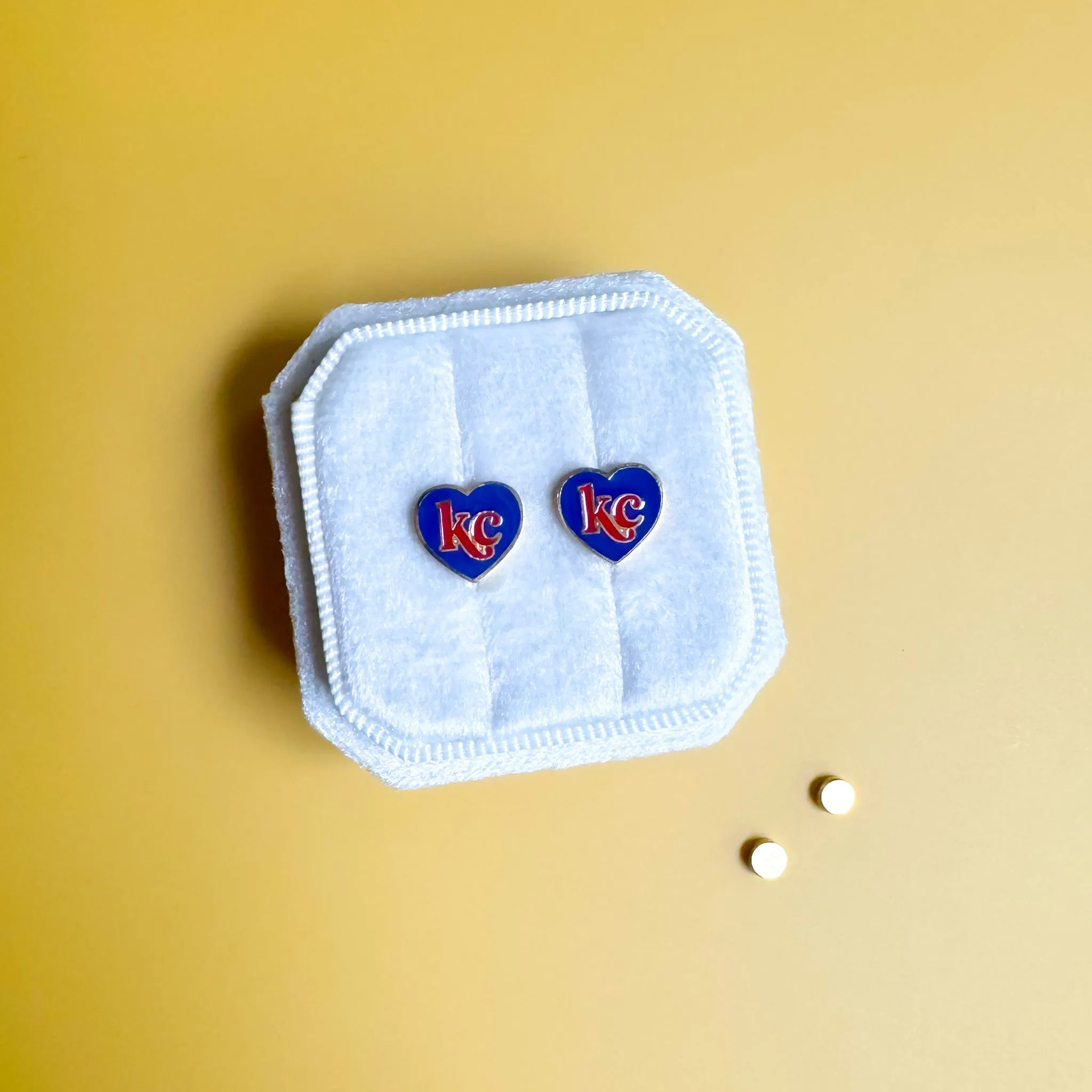 Crimson & Blue KC Heart Stud Earrings