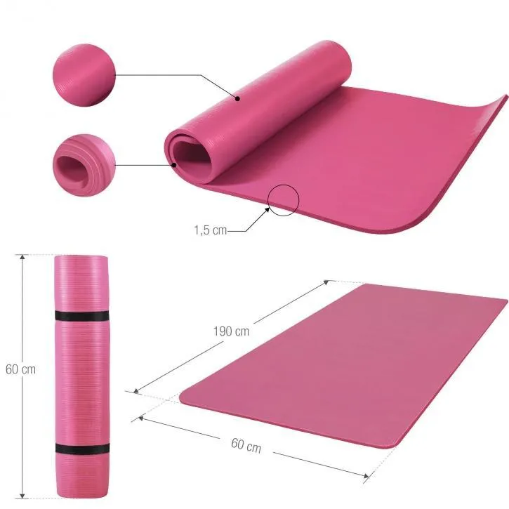 Deluxe NBR Yoga Mat Fuchsia 190x60x1.5cm