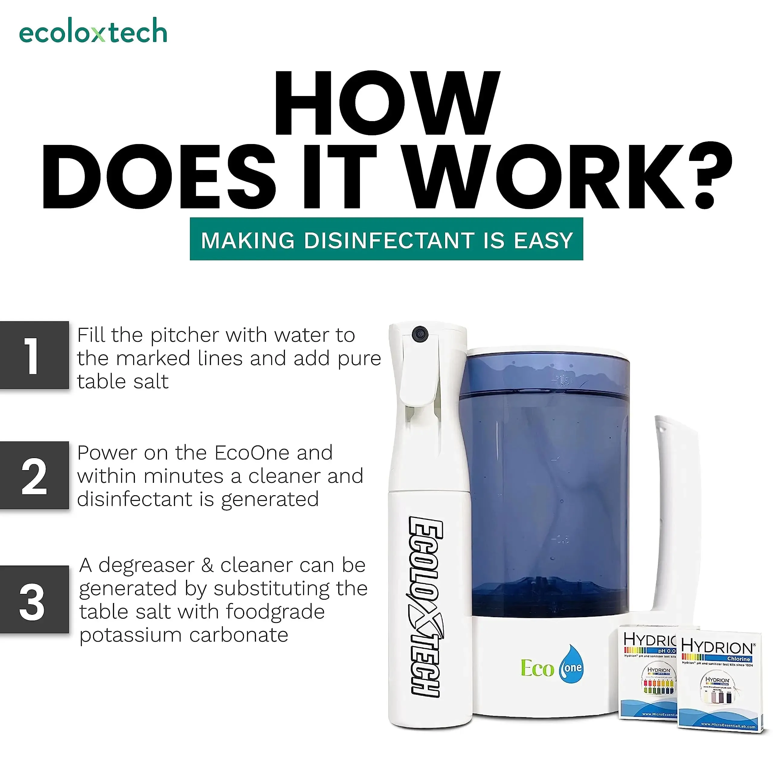 Eco One Natural cleaner and sanitizer system (Ultra Fine Mister, pH Test Paper & Chlorine Test Paper)