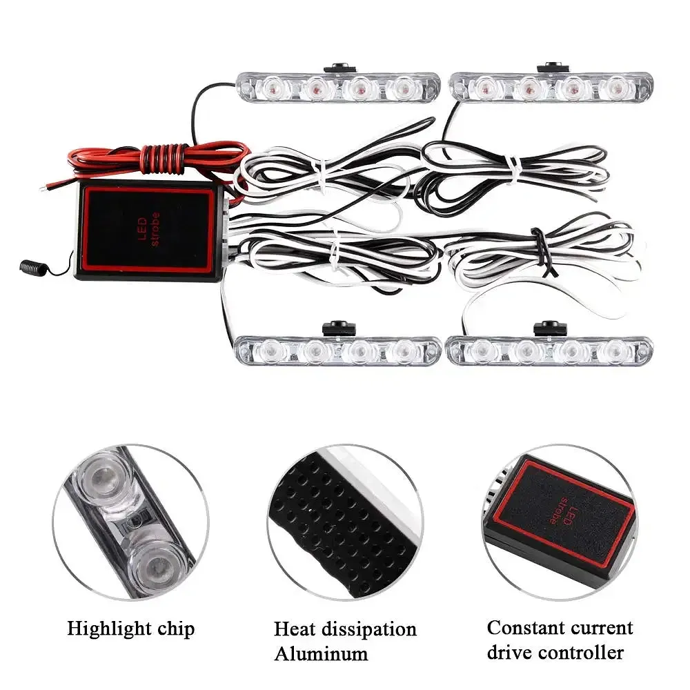 Emitting Color: RGB - 4 In 1 Red Blue Emergency Strobe Lights