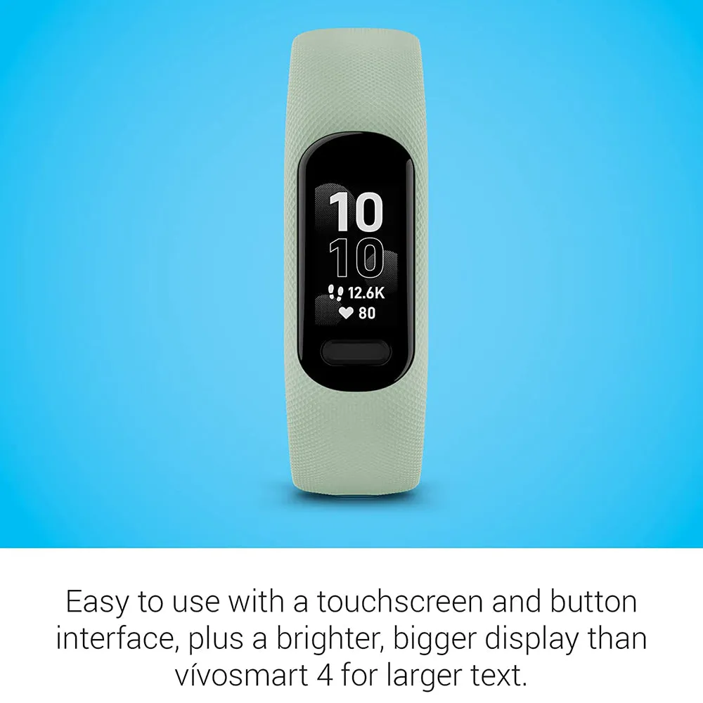 Garmin vivosmart 5 Cool Mint Silicone Band Simple Design Long-Lasting Battery Fitness Tracker - 010-02645-02