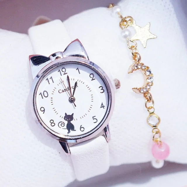 Girl Fashion Watch and Watch   Bracelet Set, Cute Analog Children Quartz Watch