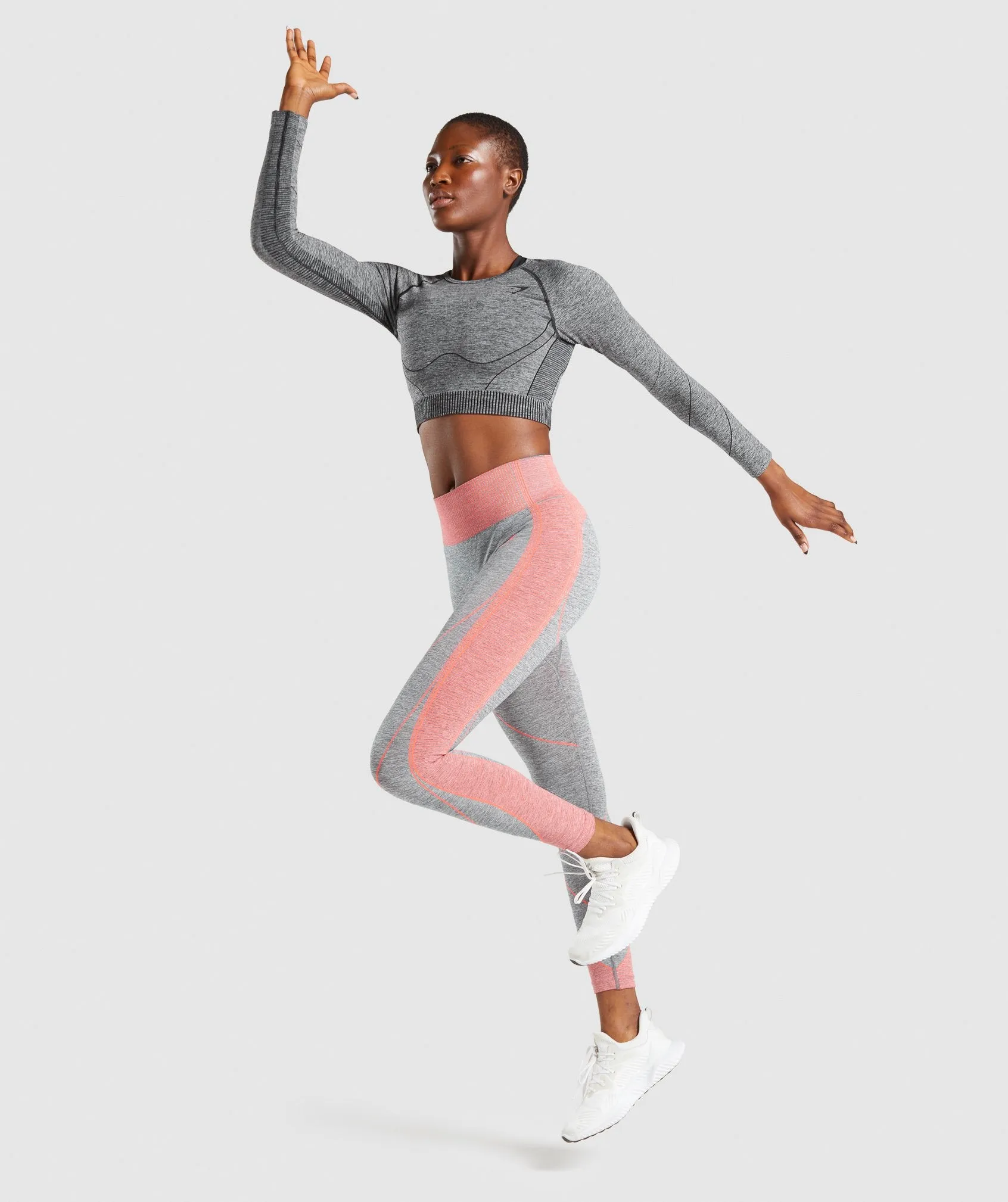 Gymshark Hyper Amplify Long Sleeve Crop Top - Black Marl/Black