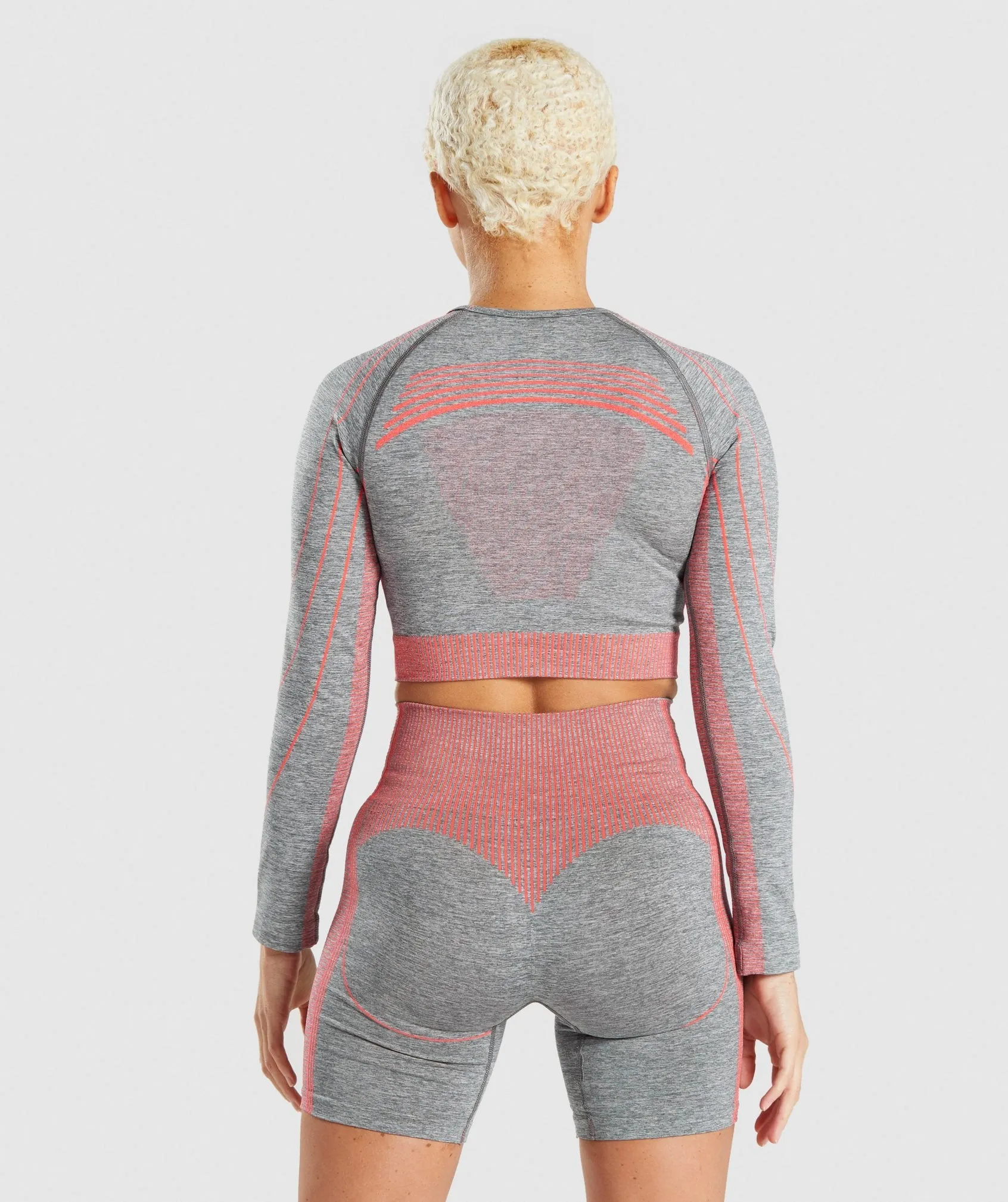 Gymshark Hyper Amplify Long Sleeve Crop Top - Charcoal Marl/Coral
