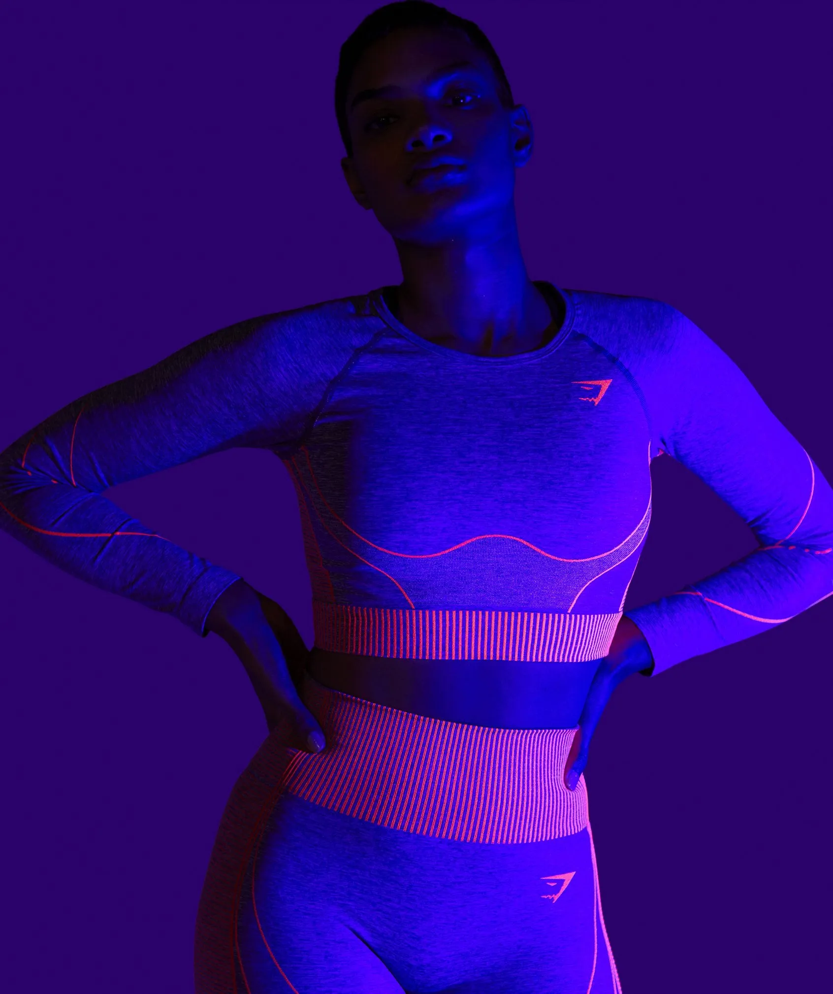 Gymshark Hyper Amplify Long Sleeve Crop Top - Charcoal Marl/Coral