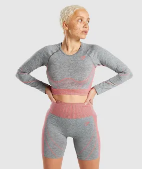 Gymshark Hyper Amplify Long Sleeve Crop Top - Charcoal Marl/Coral