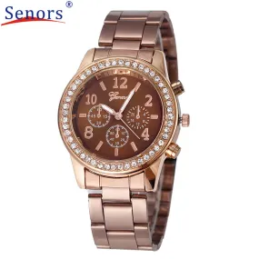 HF2016 Faux Chronograph Quartz Classic Round Ladies Women Crystals Watch Rose Brown Gift relogio masculino Uhren relojes OC26