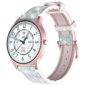 kieslect Lora Smart Watch Pink Aluminum Alloy Case With Princess Bling Strap