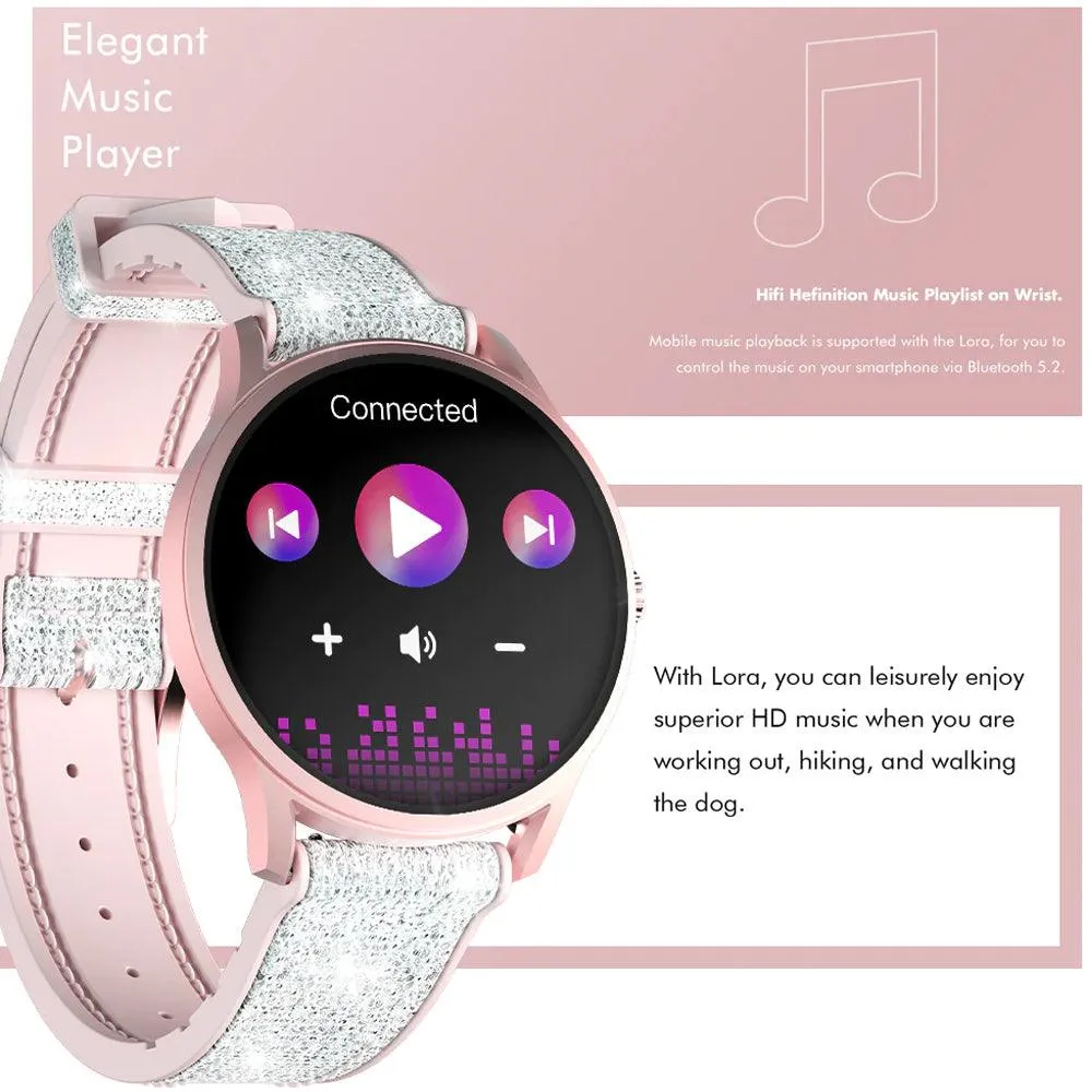 kieslect Lora Smart Watch Pink Aluminum Alloy Case With Princess Bling Strap