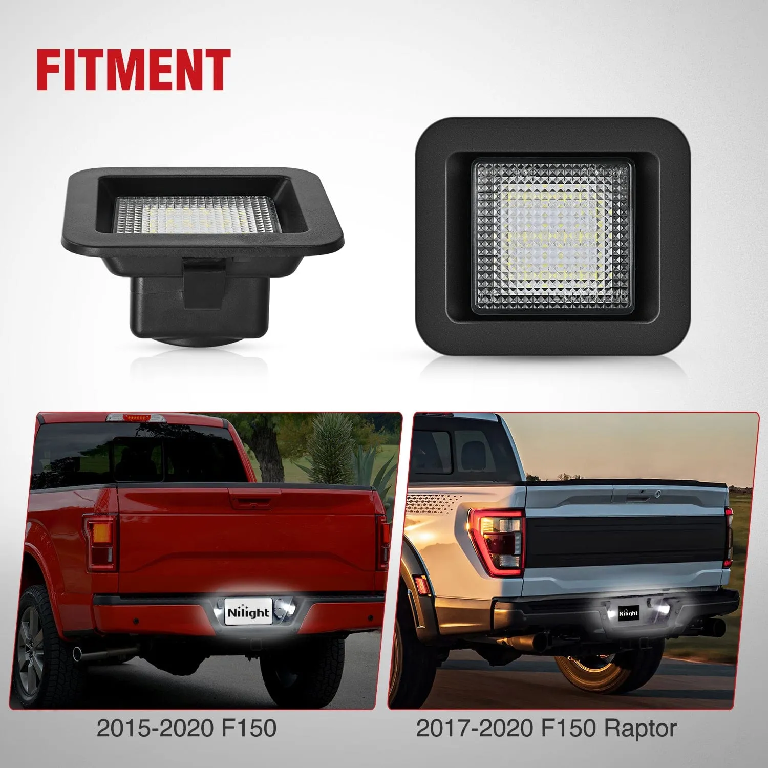 License Plate Lights Compatible with 2015 2016 2017 2018 2019 2020 F150 Raptor Clear Lens Black housing 6000K White 2PCS Pack