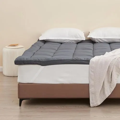 LUXURIOUS LIFE Super Soft 500 GSM Microfiber Mattress Topper for Double Bed | All Season Comfortable Sleep 2 Inch Thick Mattresses Padding Double (Grey, Large California King(78x84inch))