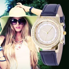Milky Faux Chronograph Quartz Classic Round Ladies Women Crystals Watch women's watch Reloj de mujer DEC14