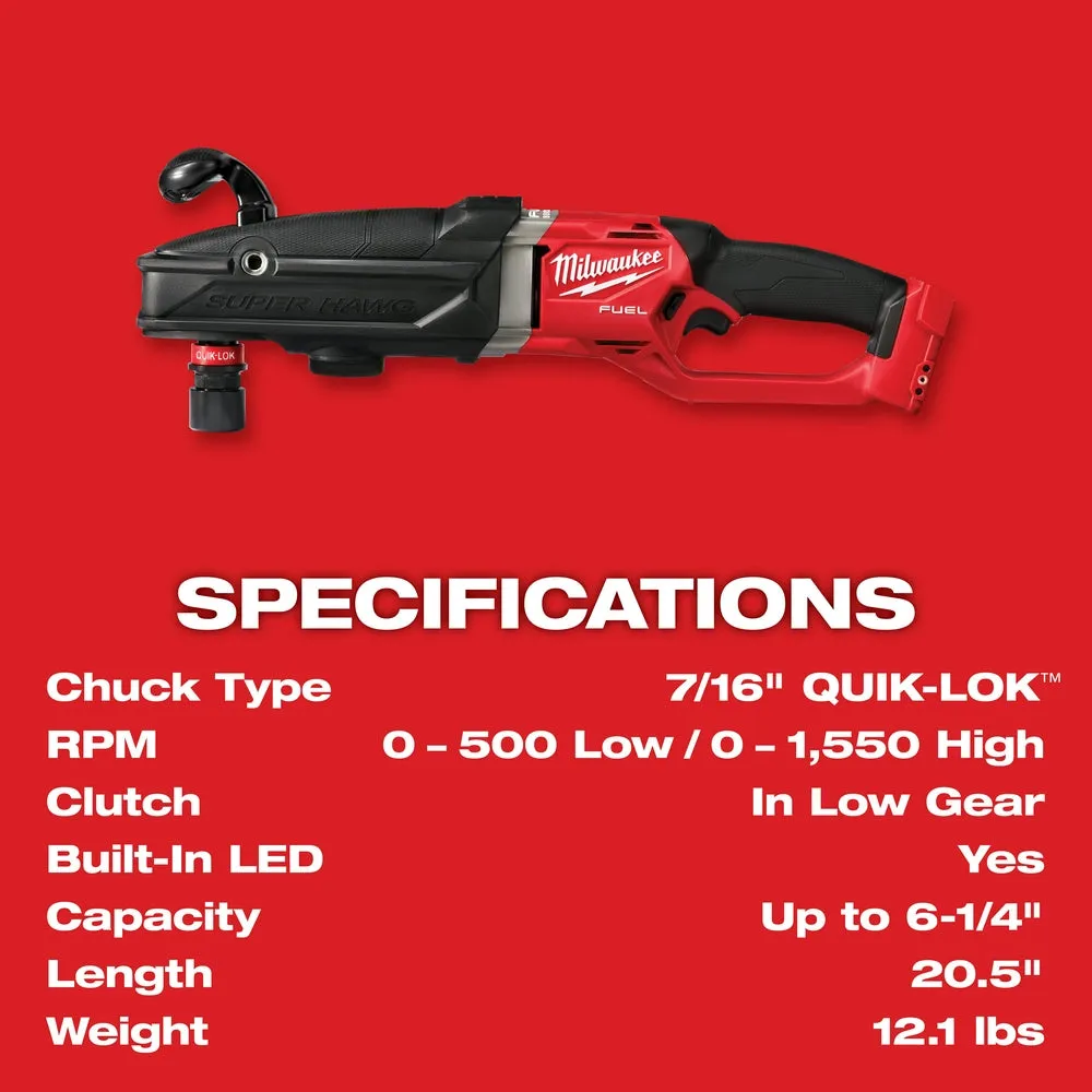 Milwaukee 2811-20 M18 FUEL 18V Super Hawg Right Angle Drill Quik-Lok - Bare Tool
