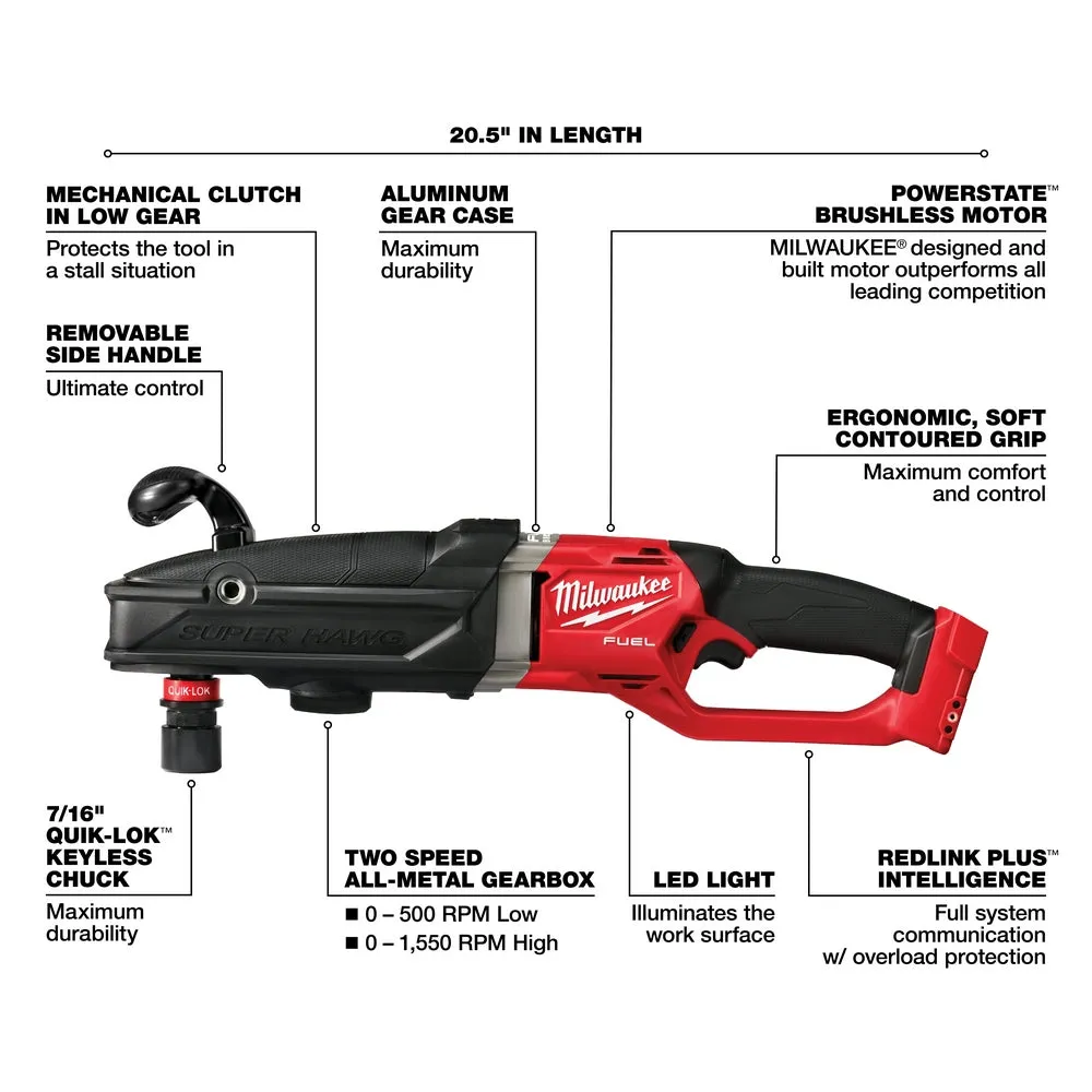 Milwaukee 2811-20 M18 FUEL 18V Super Hawg Right Angle Drill Quik-Lok - Bare Tool
