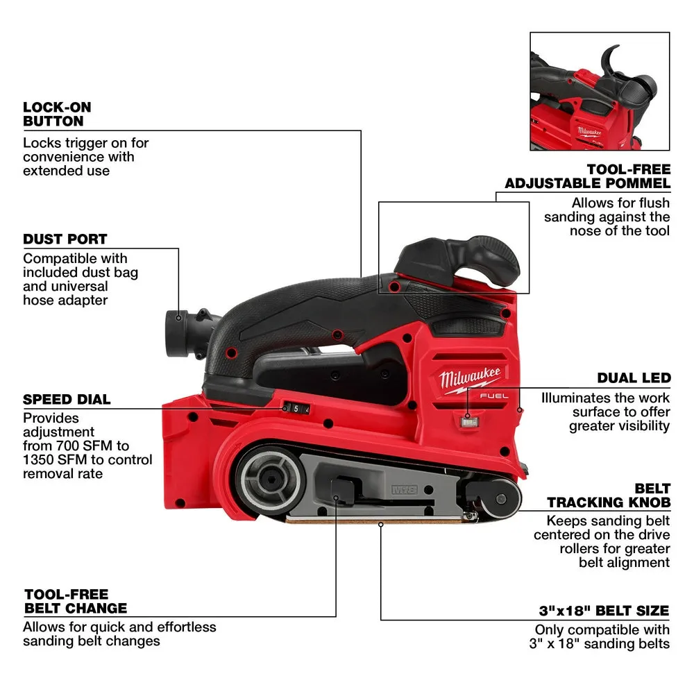 Milwaukee 2832-20 M18 FUEL 18V 3" x 18" Cordless Li-Ion Belt Sander - Bare Tool