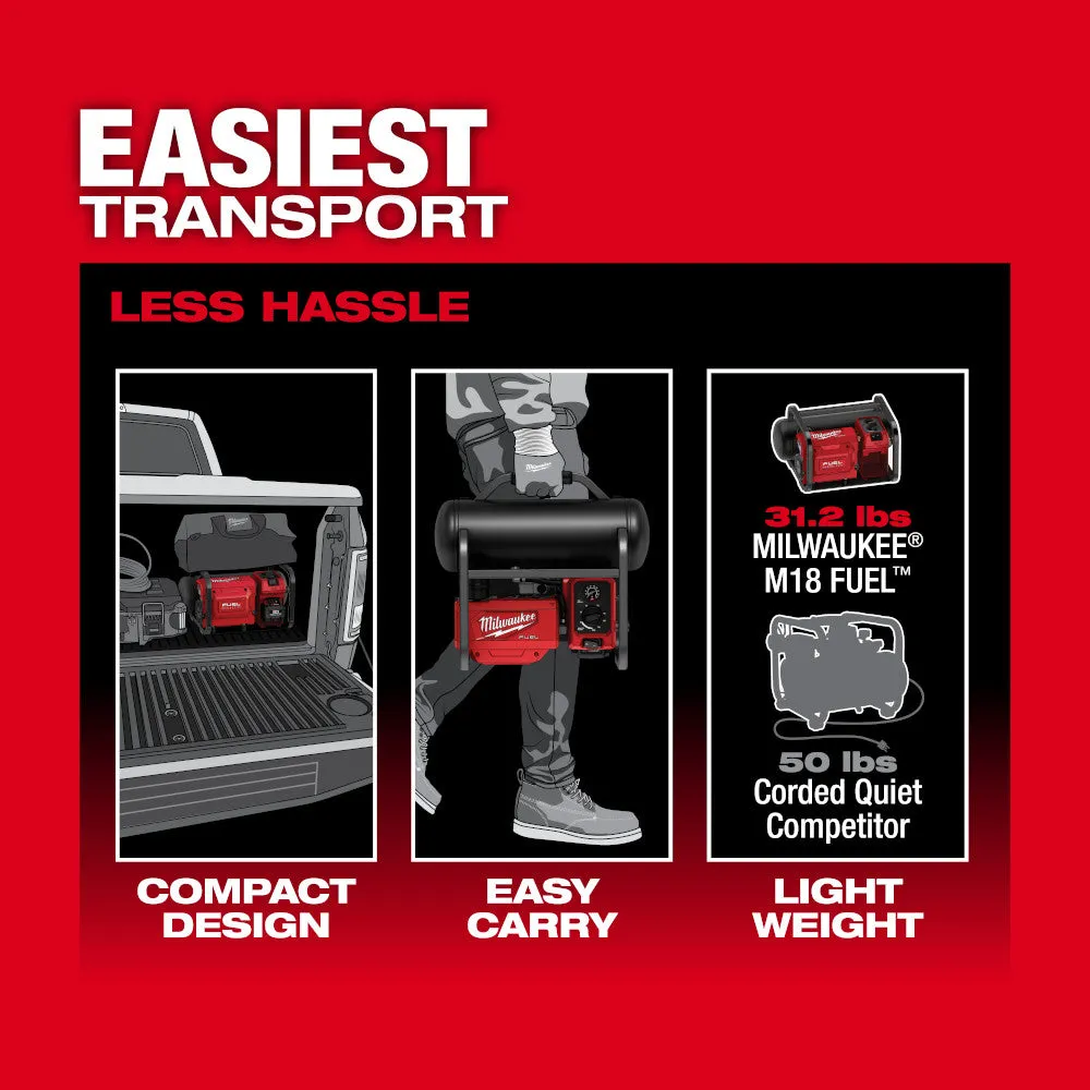 Milwaukee 2840-20 M18 FUEL 18V 2 Gallon Quiet Air Compressor - Bare Tool