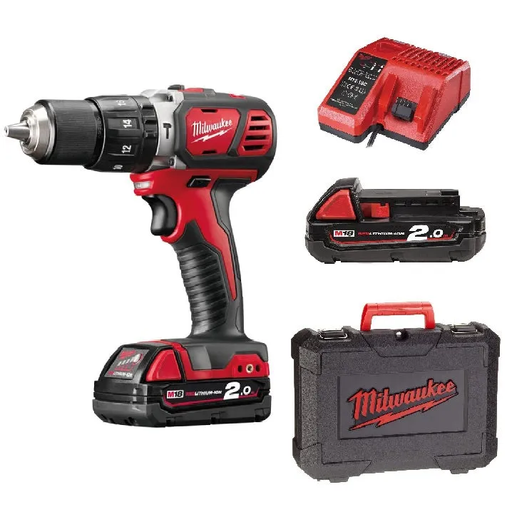 Milwaukee Cordless Impact Drill Machine 13mm Keyless Chuck 18v   2 Battery M18BPD‐202C