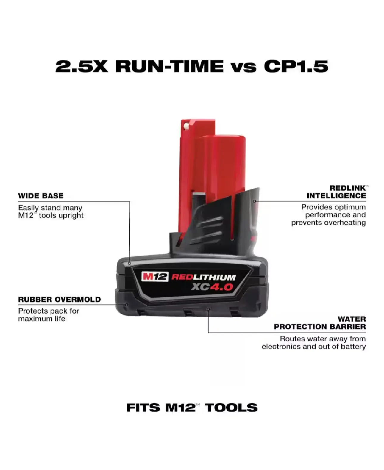 Milwaukee M12 EC Battery Pack 4.0 Ah No Wraparound