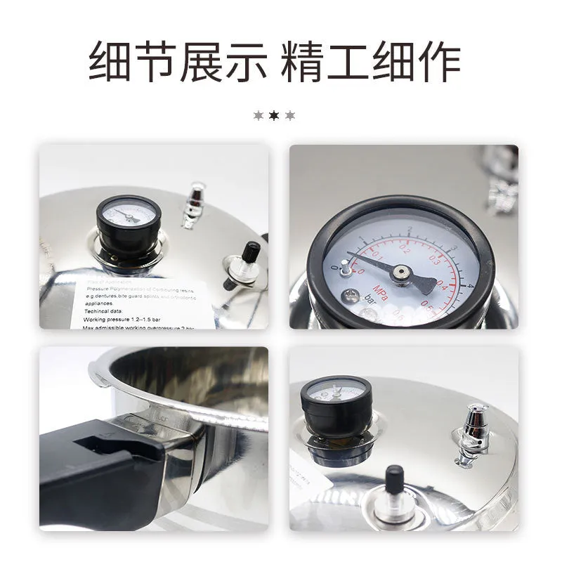 NEW Dental Lab Denture Curing Pressure Pot Sterilizing Pneumatic Polymerizing Pot with Pressure Gauge