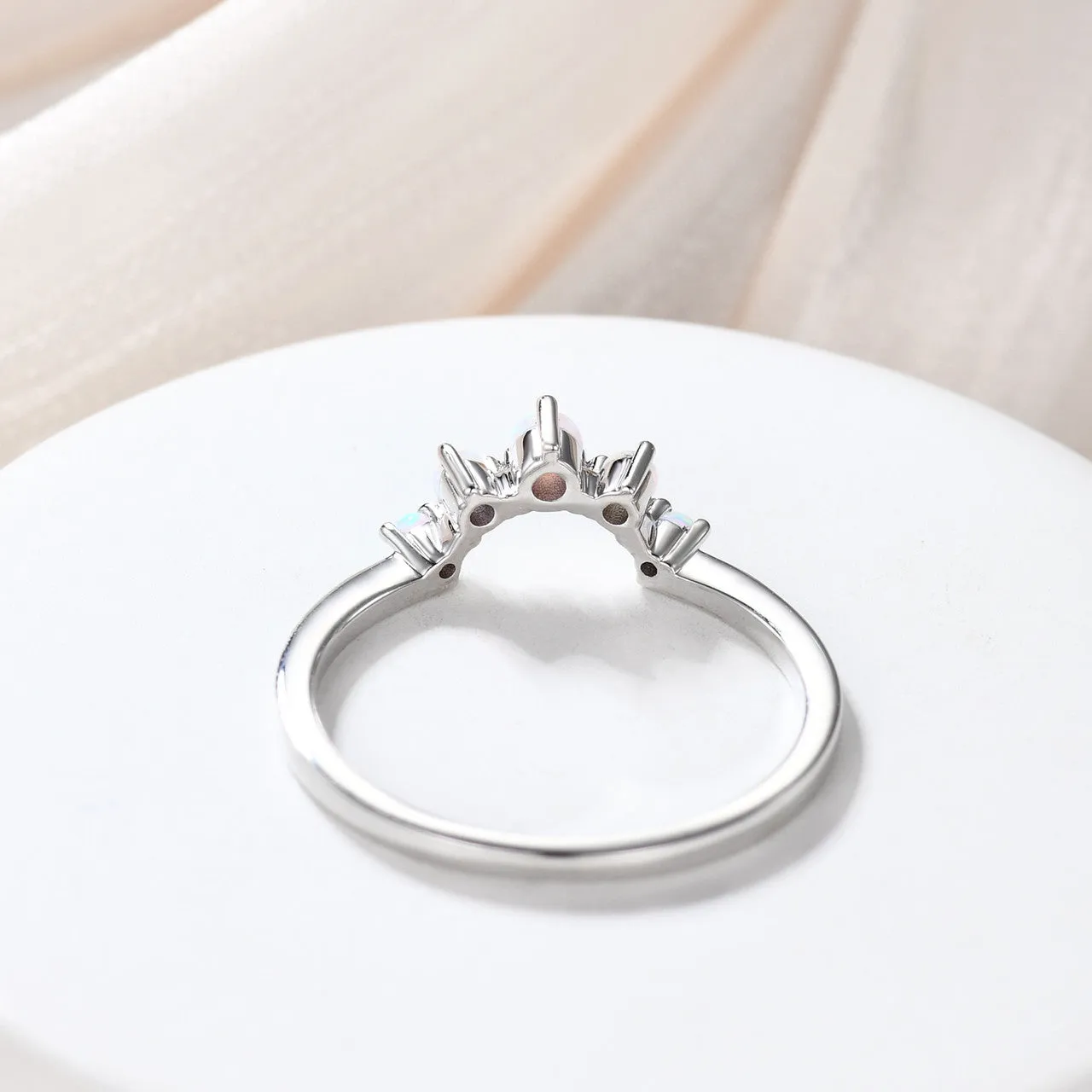 Opal Wedding Band Art Deco Curved 14k Rose Gold Stacking Ring Promise Bridal Matching Ring Women Anniversary Gift for Her